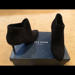 Cole Haan Black Suede Bootie 3 1/2 inch heel.